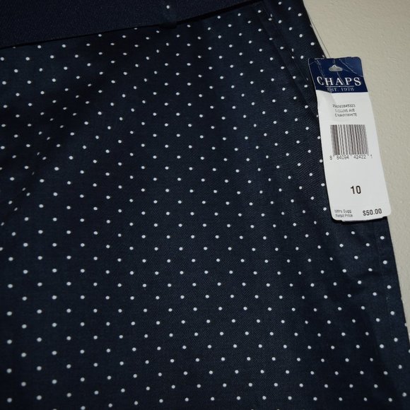 NWT CHAPS Navy White Polka Dots Straight Pencil Mini SKIRT $50 Stretch N15 - Picture 5 of 7